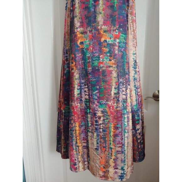 Nicole Miller Water Color Artsy Elegant Silky Sleeveless Maxi XS Whimsy - Picture 5 of 15